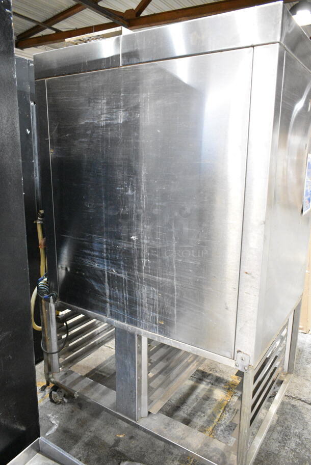 Baxter Stainless Steel Commercial Natural Gas Powered Mini Rotating Rack Oven w/ Lower Double Pan Rack on Commercial Casters. Missing Control Panel. - Image 11 of 11