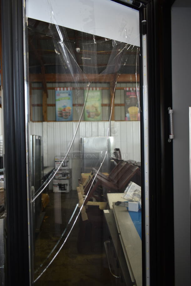 BRAND NEW SCRATCH AND DENT! Beverage Air MT34-1 ENERGY STAR Metal Commercial 2 Door Reach In Cooler Merchandiser w/ Poly Coated Racks. See Pictures for Glass Damage on Left Door. 115 Volts, 1 Phase. Tested and Working! - Image 5 of 11