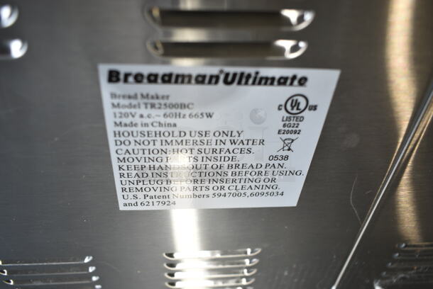 Breadman Ultimate TR2500BC Stainless Steel Countertop Automatic Bread Maker. 120 Volts, 1 Phase.   - Image 6 of 6