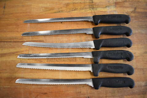 6 Sharpened Stainless Steel Serrated Knives. Includes 15". 6 Times Your Bid!