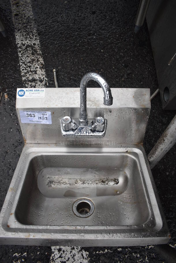 Stainless Steel Commercial Single Bay Wall Mount Sink w/ Faucet and Handles. 17x16x18 - Image 3 of 3