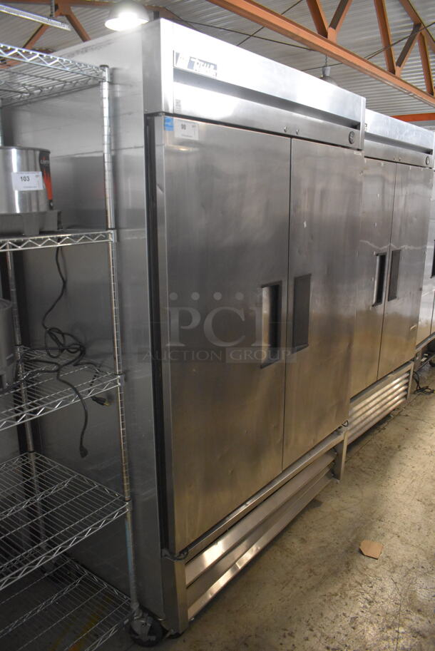 2013 True T-49F Commercial Stainless Steel Two Section Reach In Freezer With Polycoated Racks on Commercial Casters. 115V/1 Phase Tested And Working! - Image 2 of 6