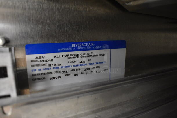 Beverage Air Model PRD48 Stainless Steel Commercial 4 Half Size Door Reach In Pass Through Cooler. 208/230 Volts, 1 Phase. 52x38x85. Tested and Working! - Image 4 of 7