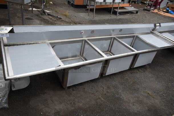 BRAND NEW SCRATCH AND DENT! Regency 600S32424224 Stainless Steel Commercial 3 Bay Sink w/ Dual Drain Boards and Legs. Bays 24x24. Drain Boards 26x22.5 - Image 1 of 6