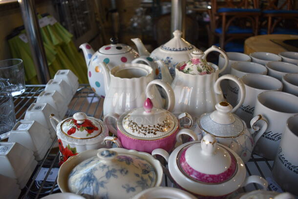 15 Various White Ceramic Items; Sugar Holder, Pitcher, Mugs and Tea Pot. Includes 10.5x5.5x7. 15 Times Your Bid! - Image 3 of 4