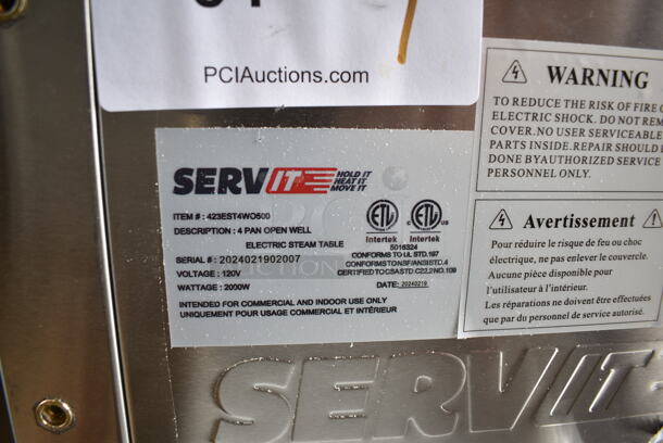 BRAND NEW SCRATCH AND DENT! 2024 ServIt 423EST4WO500 Stainless Steel Commercial Four Pan Open Well Electric Steam Table with Adjustable Undershelf. 120 Volts, 1 Phase. Tested and Working! - Image 7 of 7