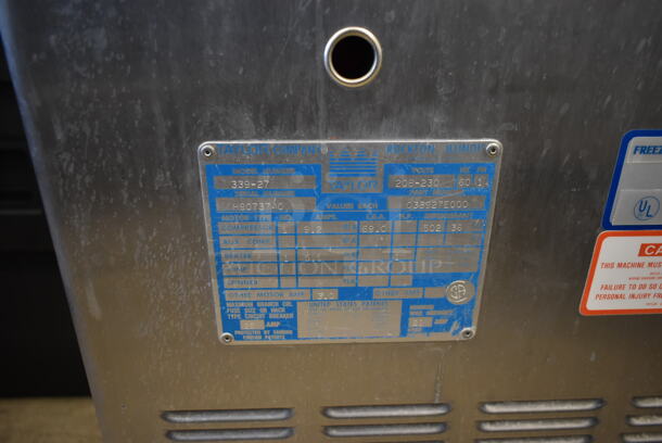 Taylor 339-27 Stainless Steel Commercial Floor Style Air Cooled 2 Flavor w/ Twist Soft Serve Ice Cream Machine on Commercial Casters. 208-230 Volts, 1 Phase.  - Image 4 of 9