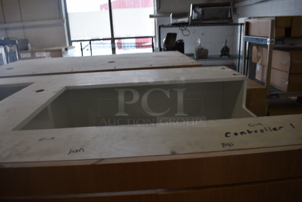 BRAND NEW! Wood Pattern 4 Door Counter. Missing Countertop and One Door. - Image 7 of 9