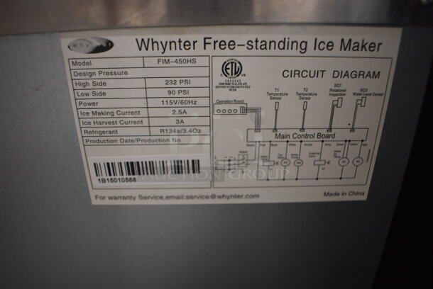 BRAND NEW SCRATCH AND DENT! Whynter FIM-450HS Stainless Steel Self Contained Ice Machine. 115 Volts, 1 Phase. 15x18.5x23. Tested and Working! - Image 6 of 6
