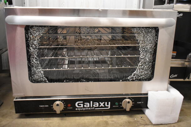 BRAND NEW SCRATCH AND DENT! Galaxy 177COE3H Stainless Steel Commercial Countertop Electric Powered Half Size Convection Oven. See Pictures For Broken Glass on Door. 120 Volts, 1 Phase. Tested and Working! - Image 4 of 6
