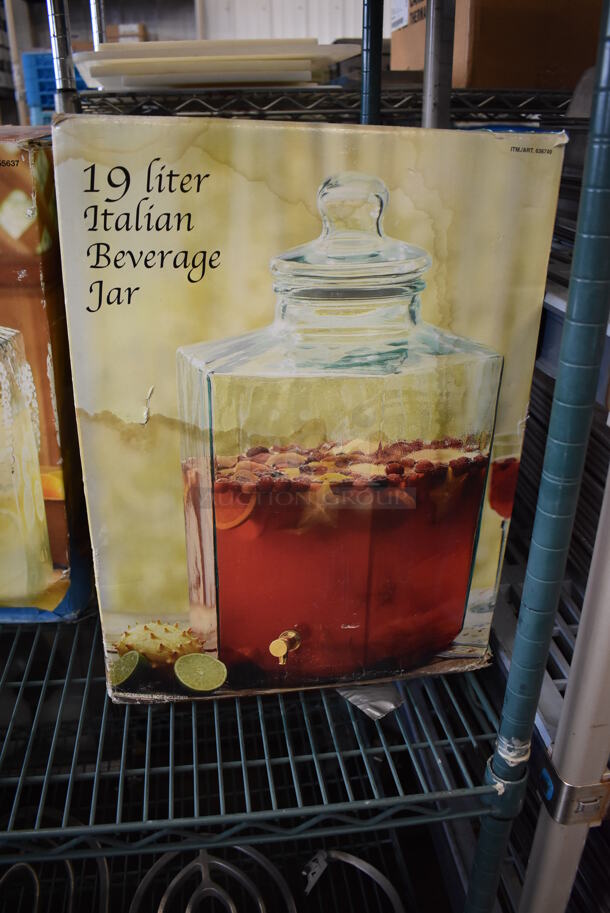 2 BRAND NEW IN BOX! Glass Beverage Jars. Includes 12x12x20. 2 Times Your Bid! - Image 7 of 11