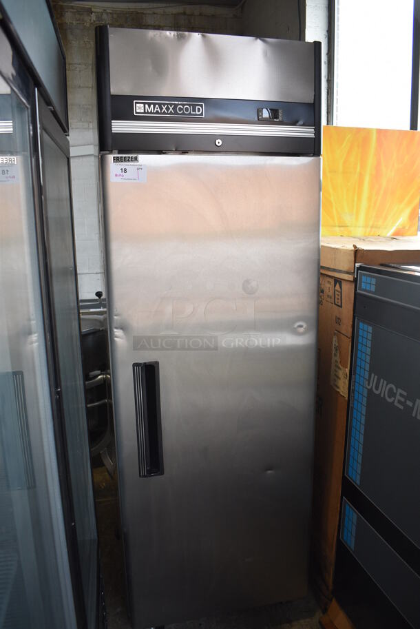 BRAND NEW SCRATCH AND DENT! 2020 Maxx Cold Model MXCF-23FDHC Stainless Steel Commercial Single Door Reach In Freezer w/ Poly Coated Racks on Commercial Casters. 115 Volts, 1 Phase. 27x30x83. Tested and Powers On But Temps at 57 Degrees - Image 3 of 8