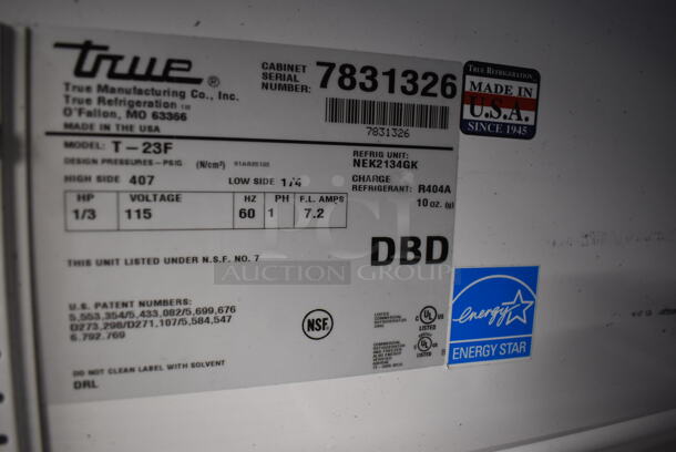 2013 True T-23F ENERGY STAR Stainless Steel Commercial Single Door Reach In Freezer w/ Poly Coated Racks on Commercial Casters. 115 Volts, 1 Phase. 27x30x83.5. Tested and Working! - Image 6 of 6