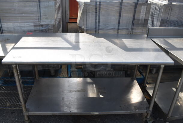Commercial Stainless Steel Work Table With Undershelf On Commercial Casters