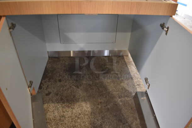 BRAND NEW! Wood Pattern 4 Door Counter. Missing Countertop. - Image 5 of 5