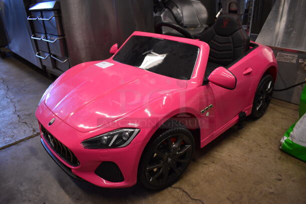 Pink Poly Electric Powered Single Seat Maserati Car. 28x48x18. Tested and Working! - Image 1 of 12
