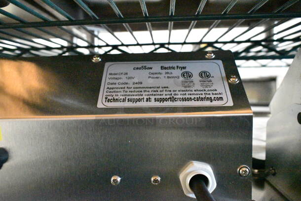 	BRAND NEW SCRATCH AND DENT! 2024 Crosson CF-26 Stainless Steel Commercial Countertop Electric Powered Single Bay Fryer w/ Metal Fry Basket and Lid. 120 Volts, 1 Phase. - Image 6 of 6