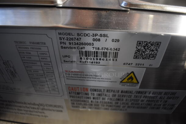BRAND NEW SCRATCH AND DENT! 2022 KoolMore SCDC-3P-SSL Stainless Steel Commercial Countertop Refrigerated Rail w/ 3 Drop In Bins. 115 Volts, 1 Phase. Tested and Working! - Image 6 of 7