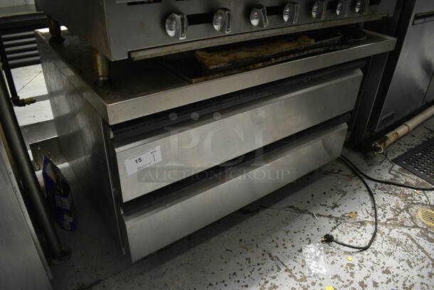 Stainless Steel Commercial 2 Drawer Chef Base on Commercial Casters. 50x31x26.5. BUYER MUST REMOVE. Item Was in Working Condition on Last Day of Business. (kitchen) - Image 3 of 4