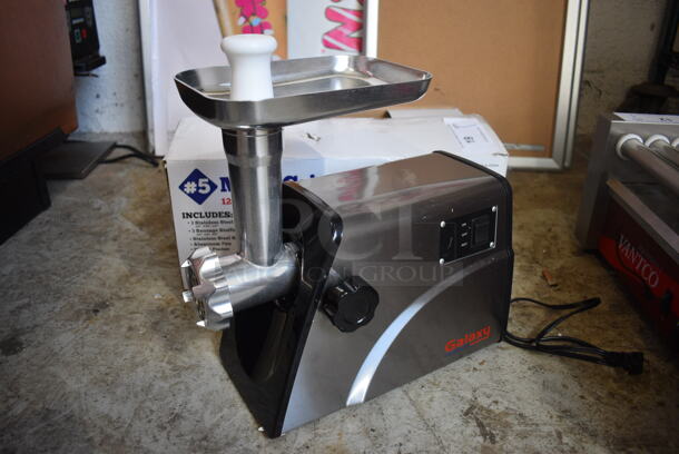 BRAND NEW IN BOX! Galaxy Model 177SMG5 Metal Countertop Meat Grinder w/ Tray. 120 Volts, 1 Phase. 6x14x12. Tested and Working!