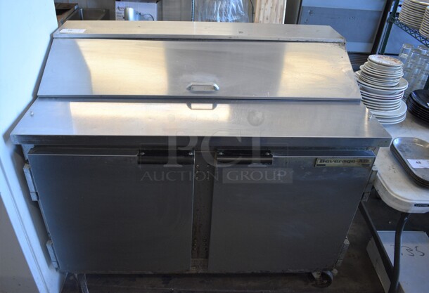 Beverage Air SP48-12 Stainless Steel Commercial Sandwich Salad Bain Marie Mega Top on Commercial Casters. 115 Volts, 1 Phase. 48x29x42. Tested and Powers On But Does Not Get Cold