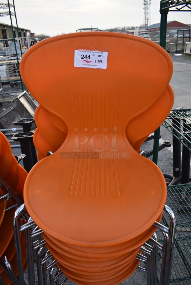 7 Dining Chairs w/ Orange Seat on Metal Legs. 20x20x32. 7 Times Your Bid! - Image 2 of 3