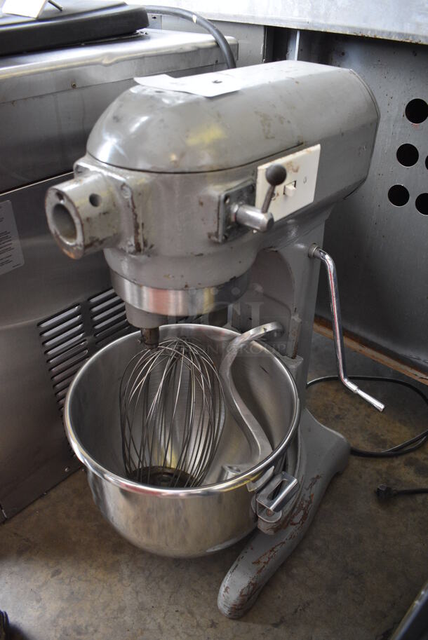 Hobart Model A-200 Metal Commercial Countertop 20 Quart Planetary Dough Mixer w/ Stainless Steel Mixing Bowl, Dough Hook and Paddle Attachments. 115 Volts, 1 Phase. 16x20x30. Tested and Powers On But Needs New Transmission