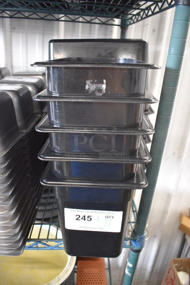 ALL ONE MONEY! Lot of 17 Cambro Black Poly 1/3 Size Drop In Bins! 1/3x8