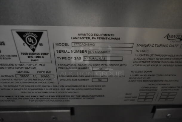BRAND NEW SCRATCH AND DENT! 2023 Avantco 177CAG48MG Stainless Steel Commercial Countertop Natural Gas Powered Flat Top Griddle. 30,000 BTU. - Image 5 of 6