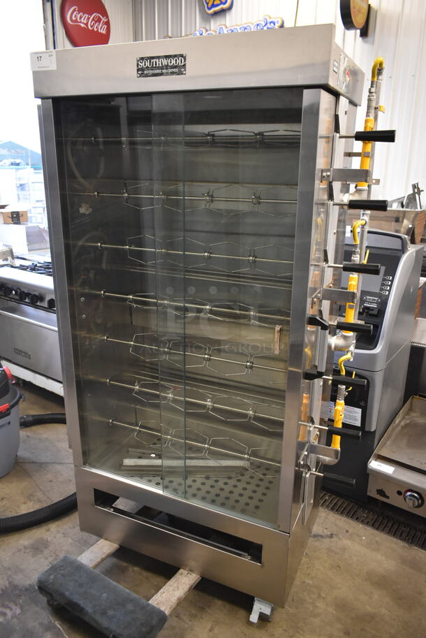 BRAND NEW SCRATCH AND DENT! 2022 Southwood RG7-NAT Stainless Steel Commercial Natural Gas Powered 7 Spit Rotisserie Oven. 