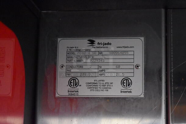 Fri-jado MD40-4 SB Stainless Steel Commercial Floor Style Open Grab N Go Heated Merchandiser w/ Metal Shelves on Commercial Casters. Right Side Panel Has Damage - See Pictures. 208 Volts, 1 Phase. 39.5x30.5x81 - Image 6 of 6