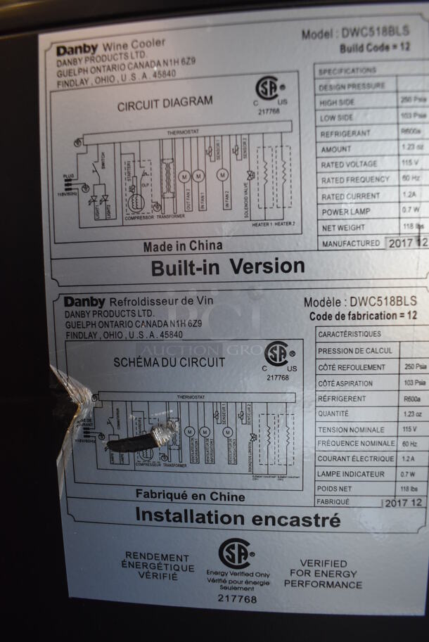 BRAND NEW SCRATCH AND DENT! Danby DWC518BLS Stainless Steel Wine Chiller Cooler Merchandiser. 115 Volts, 1 Phase. Tested and Working! - Image 6 of 7