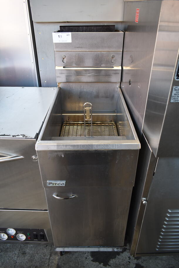 2014 Pitco Frialator 40D Stainless Steel Commercial Floor Style Natural Gas Powered Deep Fat Fryer on Commercial Casters. 115,000 BTU.  - Image 1 of 9