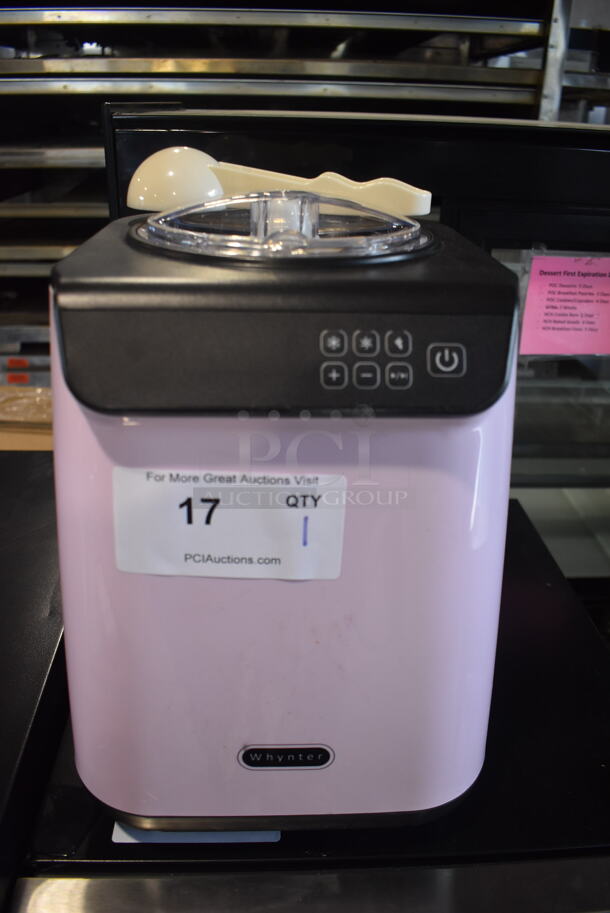 BRAND NEW SCRATCH AND DENT! Whynter ICM-128BPS 1.25 Quart Compact Upright Automatic Ice Cream Maker With Stainless Steel Bowl and Scooper In Limited Black Pink Edition. 100-120V. Tested and Working! 