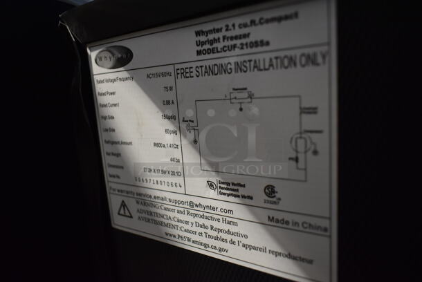 BRAND NEW SCRATCH AND DENT! Whynter CUF-210SSa  Energy Star Stainless Steel Upright Freezer with Lock. 115 Volts, 1 Phase. Tested and Working! - Image 4 of 4