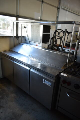 Avantco 178SSPT71HC Stainless Steel Commercial Sandwich Salad Prep Table Bain Marie Mega Top w/ Over Shelf on Commercial Casters. 115 Volts, 1 Phase. Tested and Powers On But Does Not Get Cold