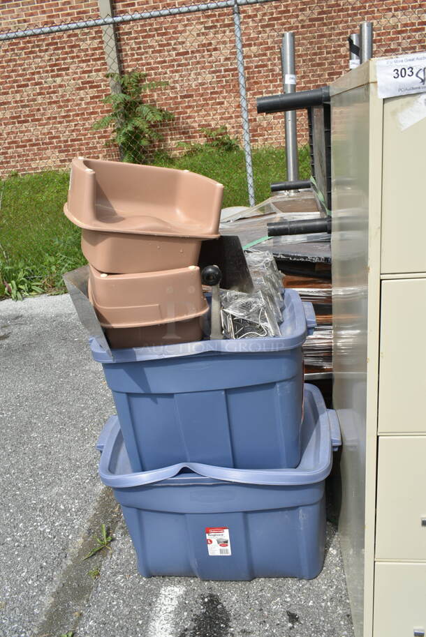 ALL ONE MONEY! Lot of Various Items Including Booster Seats, Metal and Blue Bins - Image 1 of 5