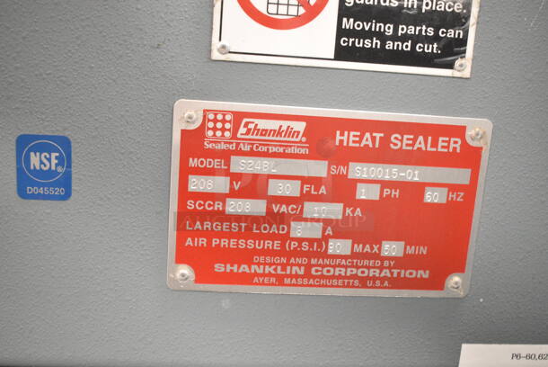 Shanklin S24BL Metal Commercial Floor Style Heat Sealer. 208 Volts, 1 Phase.  - Image 11 of 11
