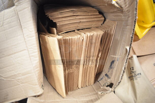PALLET LOT of Various Items Including 2 Yellow Mop Bucket Wringing Attachment, Yellow Mop Bucket, Brown Paper Bags, Black Poly Bins - Image 5 of 9