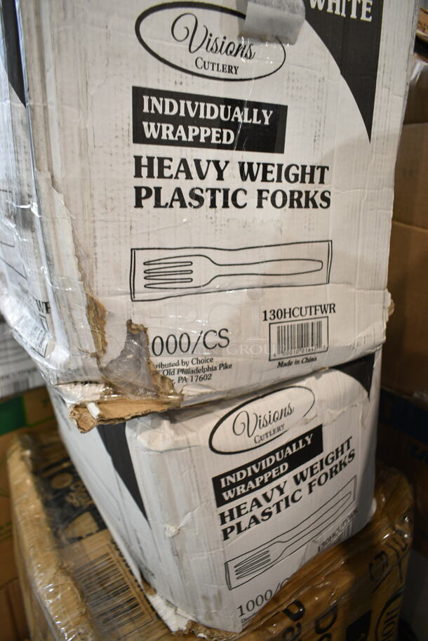 PALLET LOT of 28 BRAND NEW Boxes Including 4 Box 130HCUTFWR Visions Individually Wrapped White Heavy Weight Plastic Fork - 1000/Case, 130BKFSH Visions Wrapped Black Heavy Weight Plastic Cutlery Pack with Knife, Fork, and Spoon - 500/Case, 2 Box 395RP07 EcoChoice Compostable Sugarcane / Bagasse 7" Plate - 1000/Case, 394385L Noble Products White Powder-Free Disposable Latex Gloves for Foodservice - Large - 1000/Case, 612509PCO Choice 9" Round Standard Weight Foil Take-Out Pan with Dome Lid - 200/Case, 795PTOKFT2 Choice 7 3/4" x 5 1/2" x 2" Kraft Microwavable Folded Paper #2 Take-Out Container - 200/Case, 347TCL10 Choice 10 oz. Clear Disposable Plastic Tumbler - 500/Case, 346WKFSM Choice Medium Weight White Wrapped Plastic Cutlery Set with Knife, Fork, and Spoon - 500/Case, 627SSRD35175 Fat Daddio's SSRD-35175 ProSeries 3 1/2" x 1 3/4" Stainless Steel Round Cake / Food Ring Mold, Georgia Pacific Roll Towels 89440, AD12 Genpak 12 oz. Clear Hinged Deli Container - 200/Case, 5008W Choice 8 oz. Tall White Poly Paper Hot Cup - 1000/Case,  50010DWALLC Choice 10 oz. Coffee Break Print Smooth Double Wall Paper Hot Cup - 500/Case, 2 Box 15003545 Carnival King 5 1/2" x 3 1/4" x 12" Qt. Size Unprinted Foil Bag - 500/Case, 612P527 Choice 7" Clear Round Plastic Dome Lid - 500/Case. 28 Times Your Bid!  - Image 11 of 12