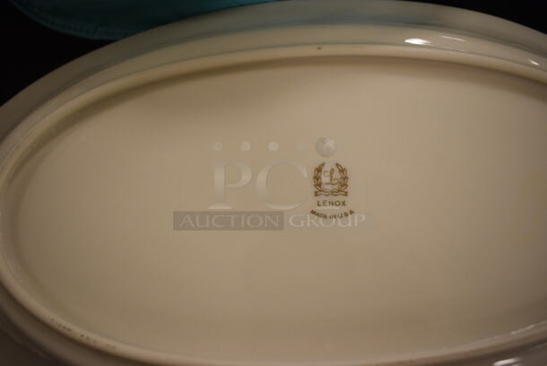 ALL ONE MONEY! Lot of Lenox Dinnerware Including Serving Plate, Cups, Dinner Plates, Salad Plates, Bread and Butter Plates, and Saucers With Protective Covers  - Image 3 of 12