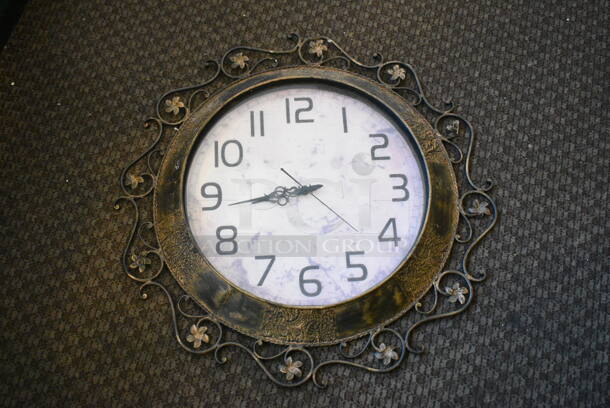 Wall Mount Table w/ Contents Including Clock and Decor. BUYER MUST REMOVE: Bring Tools and Manpower Needed To Remove This Item. (booth room)  - Image 9 of 9