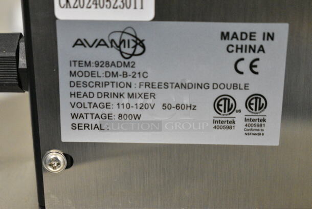 BRAND NEW SCRATCH AND DENT! AvaMix DM-B-21C ADM2 Freestanding Double Spindle Drink Mixer / Milkshake Machine. 110-120 Volts, 1 Phase. Tested and Working! - Image 4 of 4