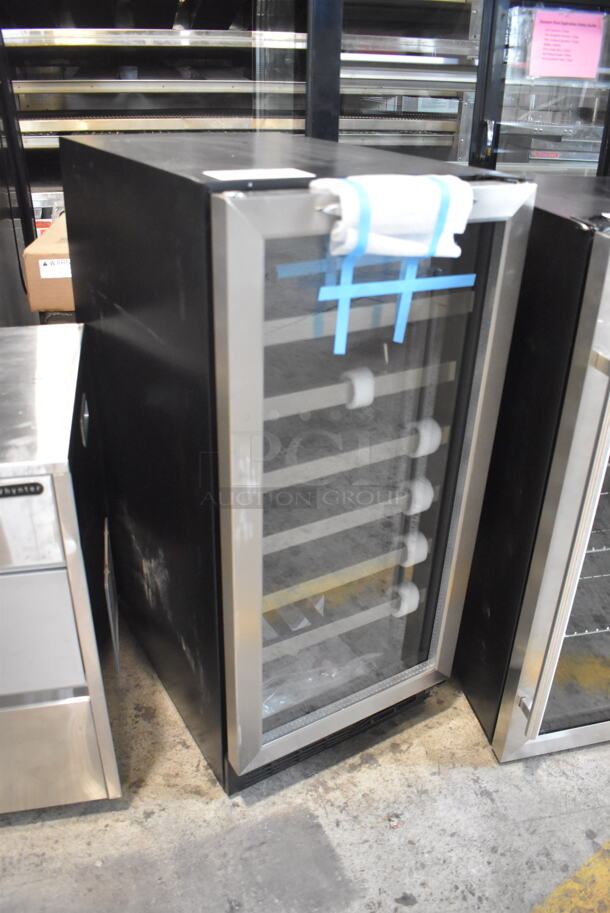 BRAND NEW SCRATCH AND DENT! Danby DWC1534BLS-1  Floor Style Black Cabinet With Glass Door Trimmed in Stainless Steel Electric Powered Built-In Wine Cooler. 115V. Tested and Working!  - Image 2 of 5