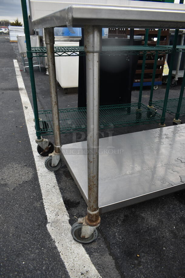 John Boos Stainless Steel Commercial Table w/ Under Shelf and Back Splash on Commercial Casters. - Image 4 of 5