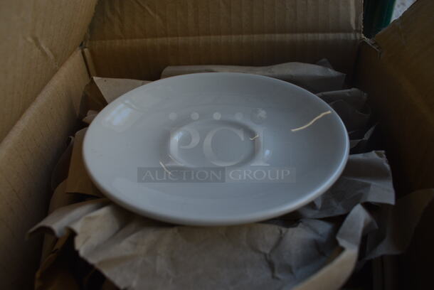 24 BRAND NEW IN BOX! White Ceramic Saucers. 4.75x4.75x1. 24 Times Your Bid!