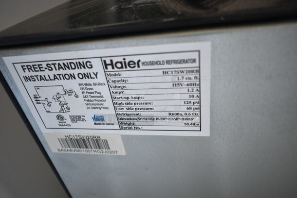Haier HC17SW20RB Mini Cooler. 115 Volts, 1 Phase. Tested and Working! - Image 4 of 4