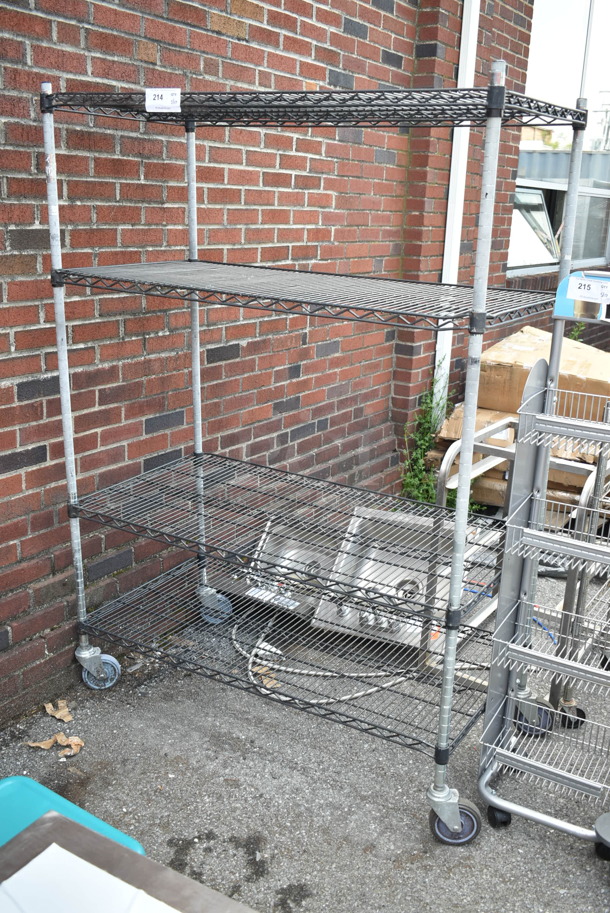 Chrome and Black Finish 4 Tier Wire Shelving Unit on Commercial Casters. BUYER MUST DISMANTLE. PCI CANNOT DISMANTLE FOR SHIPPING. PLEASE CONSIDER FREIGHT CHARGES. - Image 2 of 4