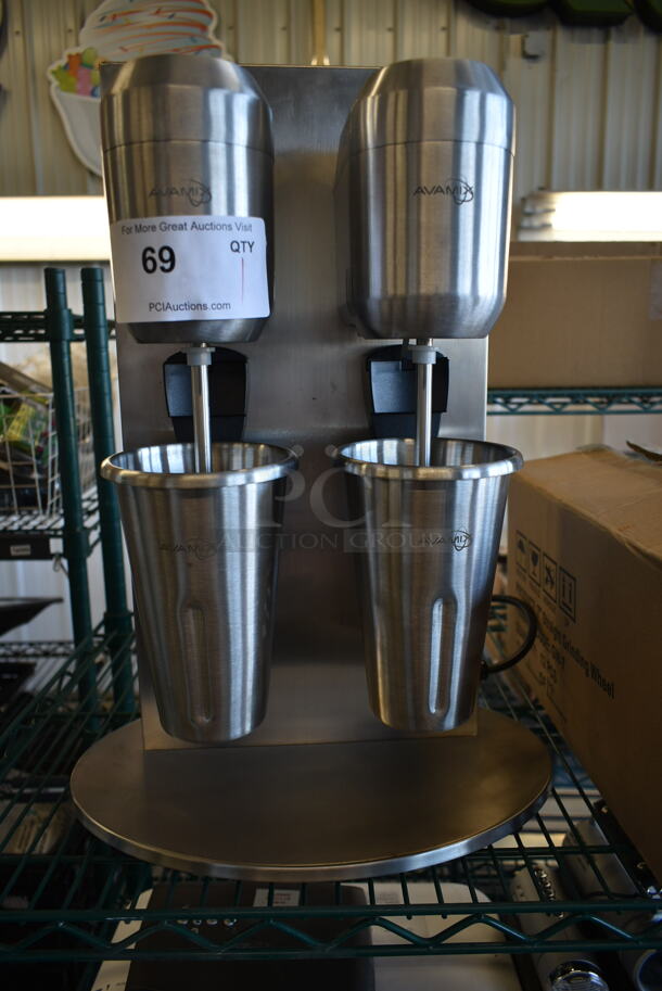 BRAND NEW SCRATCH AND DENT! Avantco DM-B-21C Stainless Steel Commercial Countertop 2 Head Milkshake Mixer w/ 2 Mixing Cups. 110-120 Volts, 1 Phase. Tested and Working! - Image 4 of 11