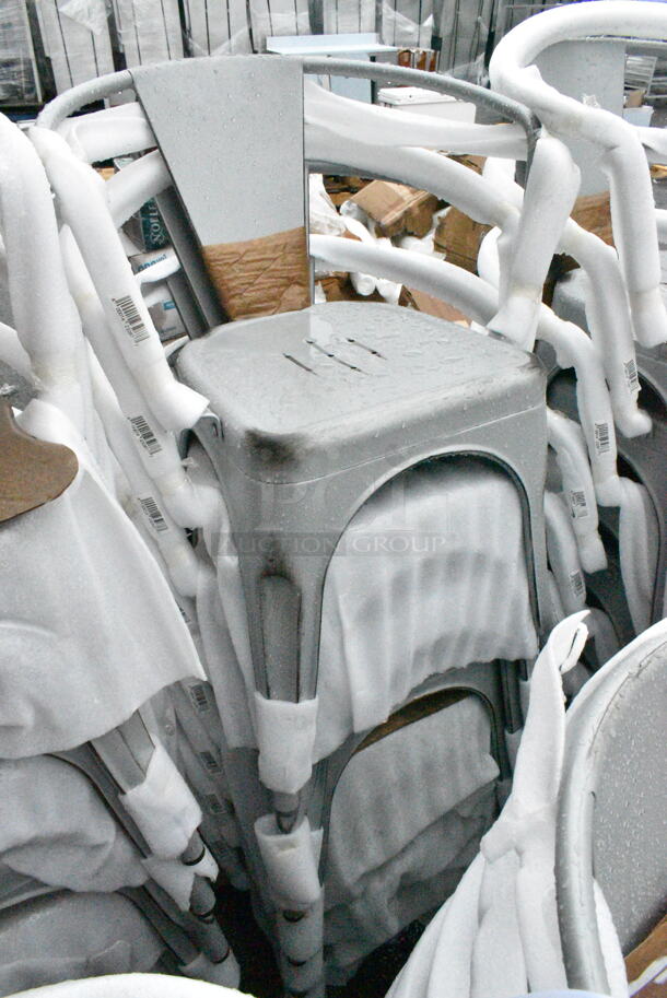 24 BRAND NEW SCRATCH AND DENT! Lancaster Table & Seating 164CMARMSLD Alloy Series Distressed Nickel Gray Outdoor Arm Chair. 24 Times Your Bid!  - Image 4 of 7